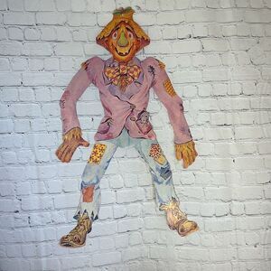VINTAGE HALLOWEEN comical Scarecrow Die-Cut 36" Jointed Decor LEG DETACHED‎